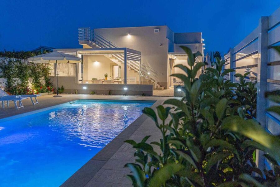 Villa Blue Oasis in Sicily – A stunning luxury villa with a private pool, modern design, and elegant outdoor spaces, perfect for a relaxing getaway.